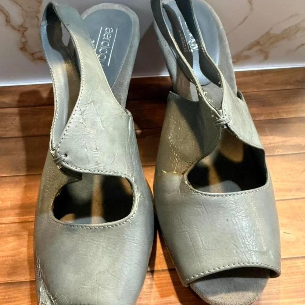 Aerology by Aerosoles‎ grey leather slingback heels #heels #slingbacks 9.5